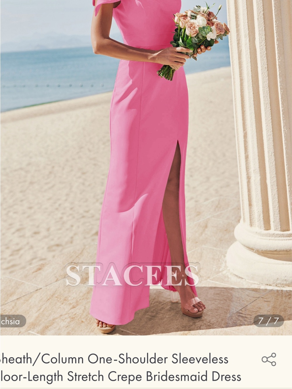 Pink sheath column sleeveless dress.   Fully lined.  Great detail, one shoulder